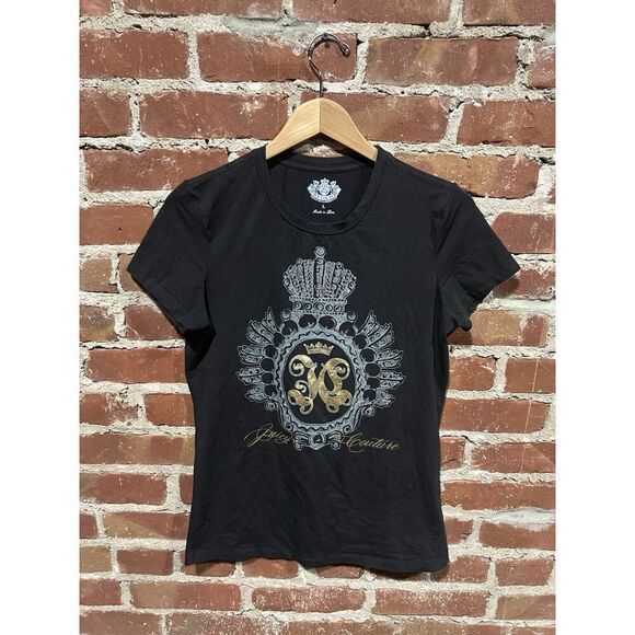 Juicy Couture Womens Black Short Sleeve Graphic T-shirt size Large - Picture 1 of 3